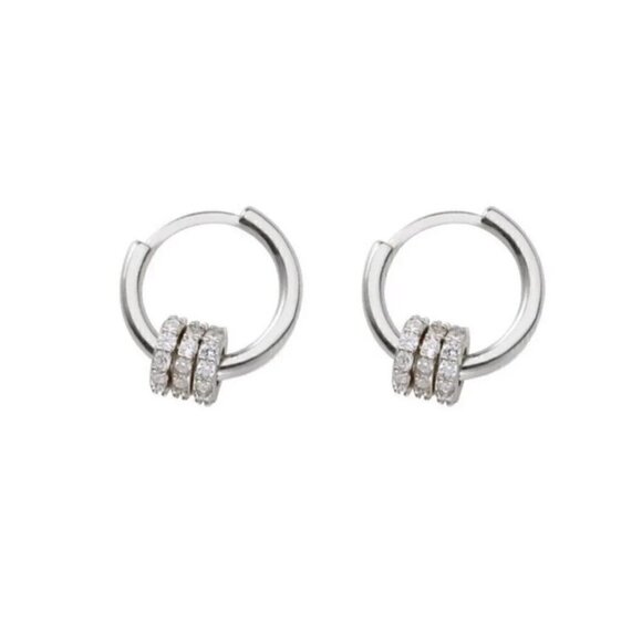 Boutique Jewelry - New Stock! Sterling Silver Round Crystal Huggie Hoop Earrings  Brand New